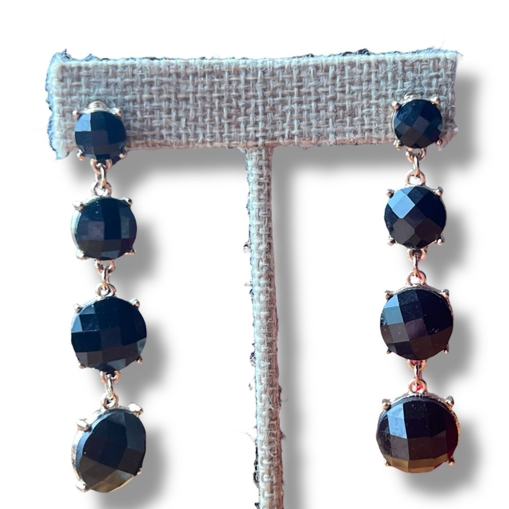 Graduated Faceted Black and Gold Drop Earrings